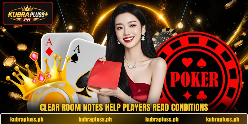 Clear room notes help players read conditions Clear room notes help players read conditions