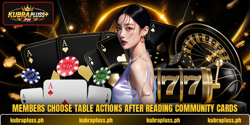 Members choose table actions after reading community cards Members choose table actions after reading community cards