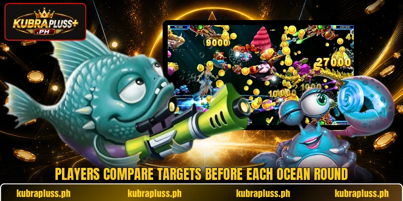 Players compare targets before each ocean round Players compare targets before each ocean round